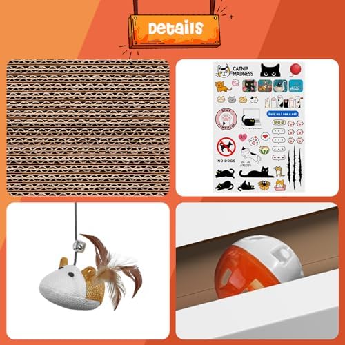 Cat Scratcher Laptop Cat Toy with 'Mouse' Jingle Ball, Stickers - Image 4
