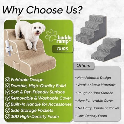 Dog Stairs for Bed & Couch – 2-in-1 Foldable Dog Stairs and Ramp (Beige) - Image 6