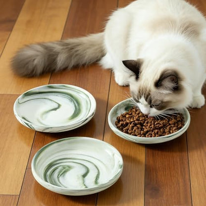 3 PCS Ceramic Cat Bowls, 5.5 in Pet Bowl Cat Dishes for Food and Water, Small Dog Dish(Marble Green) - Image 5