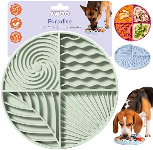 Awoo Paradise - Dog Lick Mat for Slow Feeding & Anxiety - Non-Slip Silicone Slow Feeder with Suction Cups - Dishwasher Safe Pet Dish for Grooming, Training, and Boredom Relief (Sage) by AwooPetEssentials