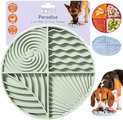 Awoo Paradise - Dog Lick Mat for Slow Feeding & Anxiety - Non-Slip Silicone Slow Feeder with Suction Cups - Dishwasher Safe Pet Dish for Grooming, Training, and Boredom Relief (Sage) by AwooPetEssentials
