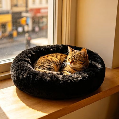 Cat Beds for Indoor Cats - Cat Bed Washable 20/24 inches, Dog Beds for Small Medium Dogs, Anti Anxiety Round Fluffy Plush Faux Fur Cat Bed, Thick Bottom (Dark, Medium) - Image 4