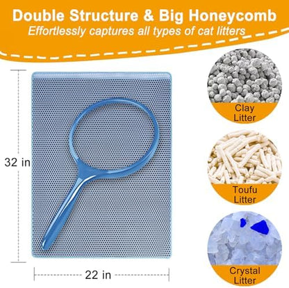 Cat Litter Mat Litter Catcher Mat 32"x22" for Floor, 2 Layer Litter Trapping Mat for Kitty, Waterproof Urine Proof Litter Box Mat, Easy Clean Litter Rug, Blue Medium - Image 2