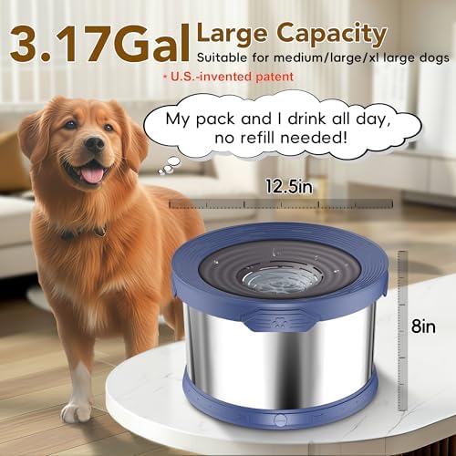 UPSKY 12L Dog Water Bowl No Spill Stainless Steel for Slow Drinking Blue - Image 2