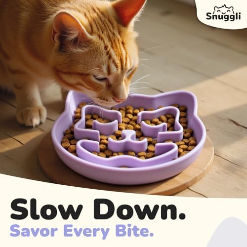 Snuggli Slow Feeder Cat Bowl | Cat Puzzle Feeder for Slow Eating, Mental Enrichment, Digestion, & Bloat Relief | Non-Slip Silicone, Dishwasher Safe, 1 Cup (Lavender) - Image 2