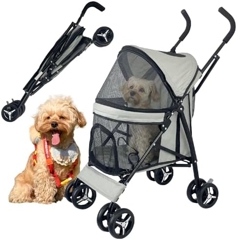 Elegant Umbrella-Shaped Doggy Stroller for Small Dogs, Small Pet Stroller for Medium Dogs, Ideal for 20 Lbs Medium Dogs & Small Dogs (Grey) by Unknown