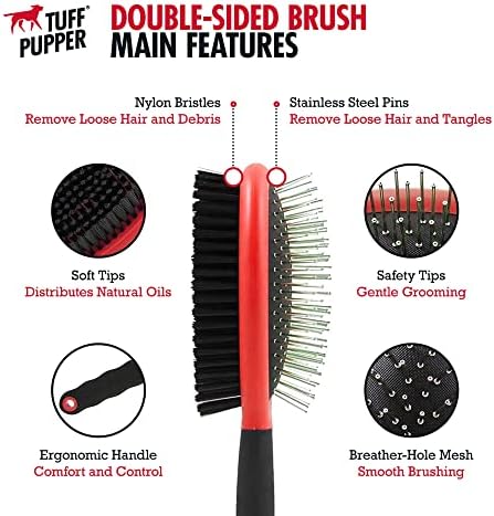 Tuff Pupper Double Sided Dog Brush, Detangling Tool for Dogs and Cats, Pin & Bristle Pet Brush, for and Hair Types, With Comfort-Grip Anti-Slip Handle, Brown, Black, White - Image 2
