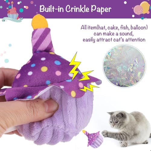 BINGPET Cat Birthday Decorations Outfit, 5 Pcs Catnip Toys for Indoor Cats - Image 3