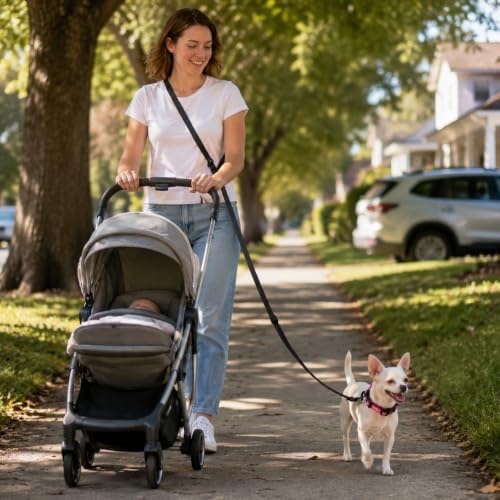 Kazazoo Hands-Free Dog Leash Adjustable Length 5-8Ft,Crossbody & Waist for Dog Walking, Running for Small Dogs with Reflective Strips, Ballistic Nylon, Waist Belt, Lightweight Black - Image 3
