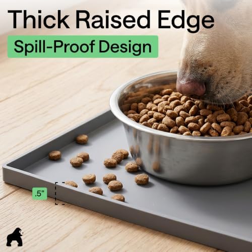 GORILLA GRIP Waterproof Dog Food Mat, Pet Feeding Placemat, 18x12 Gray - Image 4