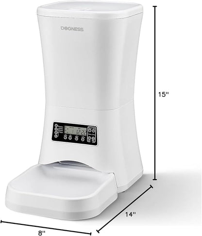 DOGNESS 9L Dog Feeders for Large Dogs, Automatic Dog Feeder with Timer Extra Large, Programmable Auto Pet Food Dispenser Feeder, Portion Control, Voice Recording, Battery and Plug-in Power (White)