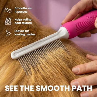 Poodle Pet Detangling Pet Comb with Long & Short Stainless Steel Teeth for Removing Matted Fur, Knots & Tangles – Detangler Tool Accessories for Safe & Gentle DIY Dog & Cat Grooming (Pink) - Image 4