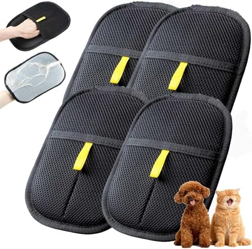 DelliodMaz 4 Packs Thickened Pet Hair Removal Gloves for Dogs & Cats, Electrostatic Pet Hair Remover Glove, Reusable Magic Brush Pet Hair Remover Tool for Clothing, Couch, Bed, Carpet, and Car Seat by Unknown