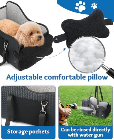 Center Console Dog Car Seat, Pet Car Seat, Armrest Middle Console Booster Travel Carrier for Small Dogs and Cats(Black Leather) - Image 3