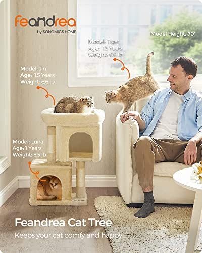 Feandrea Cat Tree, 26.4-Inch Small Cat Tower, Cute Plush Condo, Beige - Image 2
