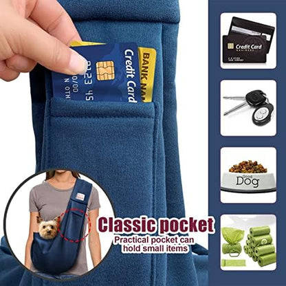 Pet Dog Sling Carrier for 3-10 lbs pet,Dog Purse Pouch,Dog Satchel,Reversible unadjustable Strap Travel Hand-Free Safe Bag Small Puppy Backpack (Dark Blue) - Image 3
