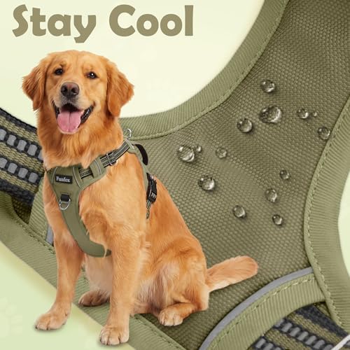 Funfox Dog Harness No Pull, Adjustable Pet Vest Harness, Super Soft Material with Vertical Handle Easy Control, Reflective Night Walking, 2 Leash Clips for Small Sized Dogs, Army Green, S - Image 5
