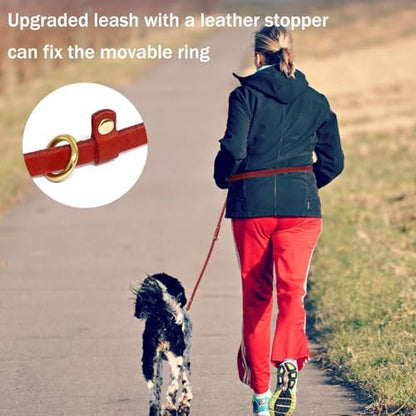 LWBMG Multi Function Leather Dog Leash - 8ft Genuine Leather Hands Free Double Ended Dog Training Leash for Small Medium Dogs - Red - Image 5