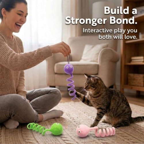 Glaciart One Felt Spring Cat Toy – 3 Pcs Soft Fuzzy Enrichment 100% Natural Wool - Interactive Stretchable Play Set - Safe for Pets, Non-AZO Colored Dyes - 4” Long - Image 6