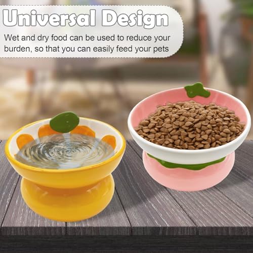 Hamiledyi Ceramic Raised Cat Bowls 15° Tilted Elevated Kitten Food Water Bowl Shallow Whisker Fatigue Kitty Dish Fruit Pet Feeding Bowls Feeder for Indoor Cats Small Dog (Pink Strawberry) - Image 6