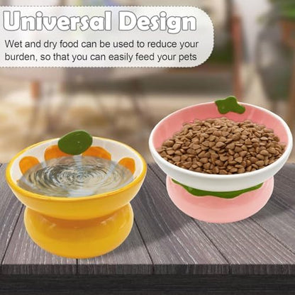 Hamiledyi Ceramic Raised Cat Bowls 15° Tilted Elevated Kitten Food Water Bowl Shallow Whisker Fatigue Kitty Dish Fruit Pet Feeding Bowls Feeder for Indoor Cats Small Dog (Pink Strawberry) - Image 6