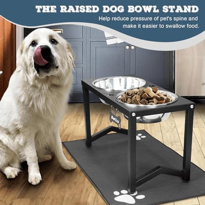Elevated Dog Bowls, Metal Raised Dog Bowl Stand with 2 Thick 111oz Capacity Stainless Steel Food Bowls & Non-Slip Mat - 14" Tall for Large/Extra Large Breeds - Image 6