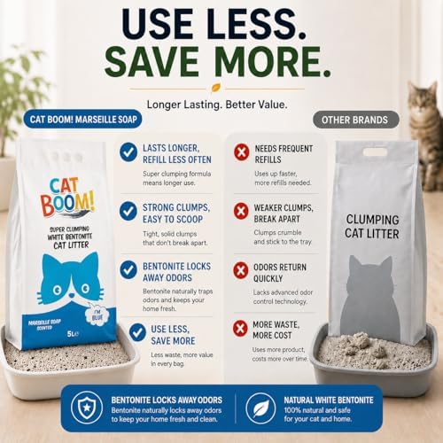 CatBoom Premium White Bentonite Clumping Clay Cat Litter Marseille Soap| Super Absorbent Fine Granule Kitty Supplies | 99.5% Dust Free Multi-Cat Formula | Low Tracking Paw-Friendly 9.3 lb - Image 4
