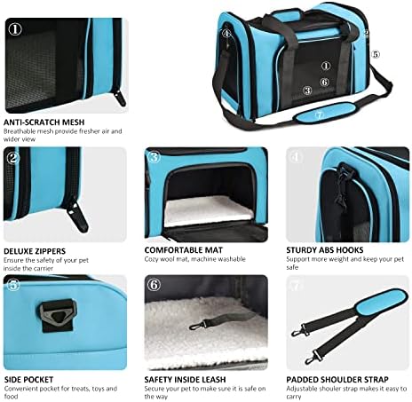 Henkelion Pet Carrier for Small Medium Cats Puppies up to 15 Lbs, Airline Approved Small Dog Travel Puppy Carrier Soft Sided, Collapsible - Blue - Image 3