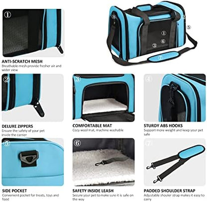 Henkelion Pet Carrier for Small Medium Cats Puppies up to 15 Lbs, Airline Approved Small Dog Travel Puppy Carrier Soft Sided, Collapsible - Blue - Image 3