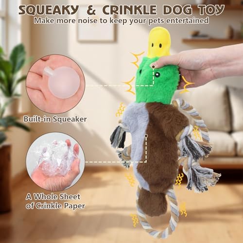 3 Pack No Stuffing Squeaky Dog Toys, Tug of War Dog Toy with Rope - Image 5