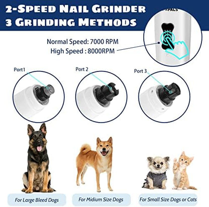 Upgrade Dog Nail Grinder with 5 LED Shadow Free Light, Dog Nail Trimmer Protect Pet Paws from Over Grinding with 2 Speed Super Power Motor, with one aditional Concave-Shaped Replacement Head - Image 4