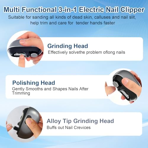 Electric Nail Clipper for Seniors & Toddler Nail Clipper 3 in 1,2026 Electric Nail Trimmer with LED Light&Polishing,Adjustable 2 Speeds Automatic Nail Cutter for Thick Toenails,Adults,Baby Gray - Image 3