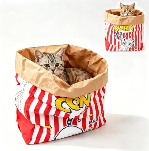 Large Crinkle Cat Sack 25.6 x 19.7 Inch Foldable Kraft Paper Cat Play Bag, Interactive Cat Hideaway Tunnel Toy, Multifunctional Cat House Decor for Kittens Small Pets by Unknown