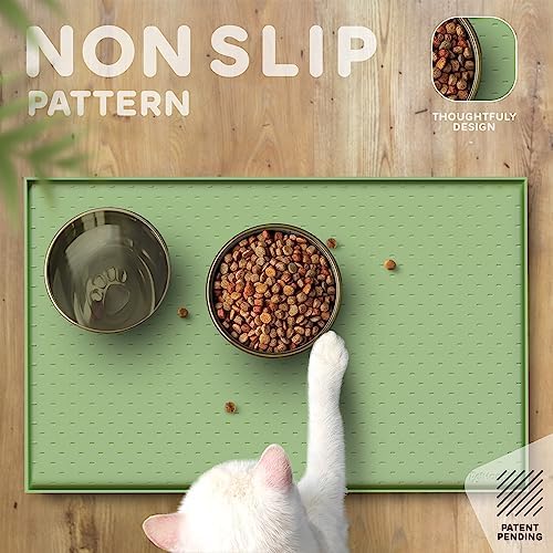 Dog Food Mat - 24x15 Raised Edges Dogs Mat for Food and Water Prevent Spill, Waterproof Cat Food Mats Protect Floors, Easy Clean Dog Bowl Mats for Food and Water, Silicone Pet Feeding Placemats Green - Image 4
