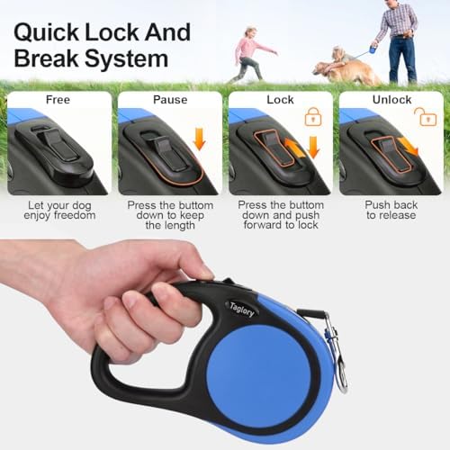 Taglory Retractable Dog Leash, One-Handed Brake, 16ft, Up to 44 lbs, Blue - Image 3