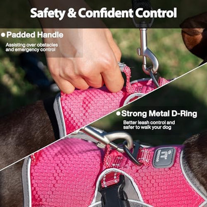 Huntboo Escape Proof Dog Harness, Dachshund Harness, Reflective Dog Harness with Handle, Durable,Adjustable Vest for Small Medium Large Dogs Walking, Training, and Running Gear (Rose red,S) - Image 4