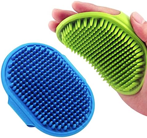 Dog Grooming Brush, Lilpep Pet Shampoo Bath Brush Soothing Massage Rubber Comb with Adjustable Ring Handle for Long Short Haired Dogs and Cats (Blue+Green, pack of 2) by PetSupplies
