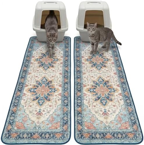 Hompet Cat Litter Mat 2 Pack, 18x54 Large Machine Washable Trapping Mats for Cats, Super Absorbent & Urine-Proof Cat Litter Box Mat for Floor, Waterproof & Non Slip Kitty Litter Rug by Hompet