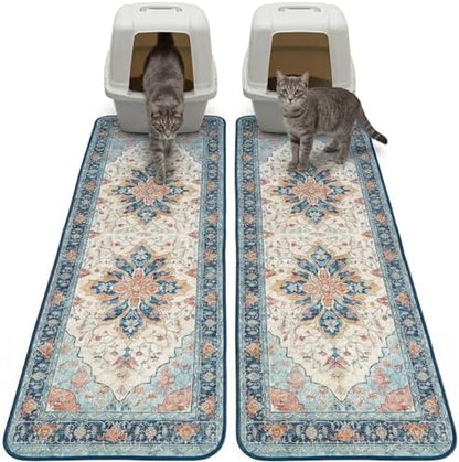 Hompet Cat Litter Mat 2 Pack, 18x54 Large Machine Washable Trapping Mats for Cats, Super Absorbent & Urine-Proof Cat Litter Box Mat for Floor, Waterproof & Non Slip Kitty Litter Rug by Hompet