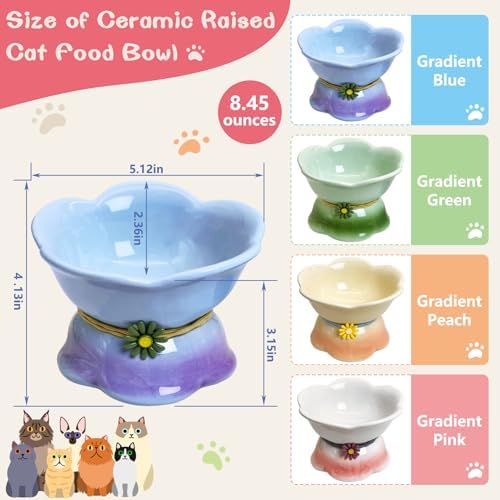Kathson 4 Pcs Ceramic Raised Cat Food Bowls Elevated Kitty Bowl for Food and Water Anti Vomiting Tilted Cat Bowl for Kittens and Small Dogs Dishwasher and Microwave Safe (8.45 Ounces) - Image 2
