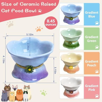 Kathson 4 Pcs Ceramic Raised Cat Food Bowls Elevated Kitty Bowl for Food and Water Anti Vomiting Tilted Cat Bowl for Kittens and Small Dogs Dishwasher and Microwave Safe (8.45 Ounces) - Image 2