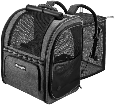 Expandable Cat Carrier Backpack, Dog Carrier Backpack for Small Dogs and Puppies Up to 20 Lbs, Great for Travel Hiking Camping Outdoor with Breathable Mesh, Dark Grey by Missionstar