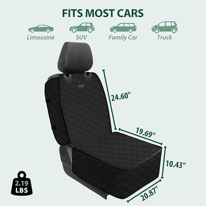 FURHAB Dog Car Front Seat Cover with Side Flaps & Buckle Straps for Pet, 100% Waterproof 600D Oxford Single Seat Protector Heavy Duty Quilted Scratch Proof, Universal Size for SUV Truck, Black