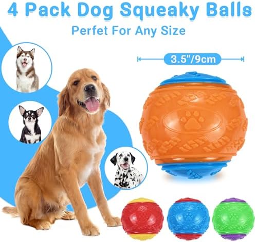 LECHONG 3.5in Squeaky Dog Balls Toys for Training, Dog Toys to Keep Them Busy, High Bouncy Balls for Interactive Playing, Great for Puppy Pet Teething and Chew 4Pcs - Image 2