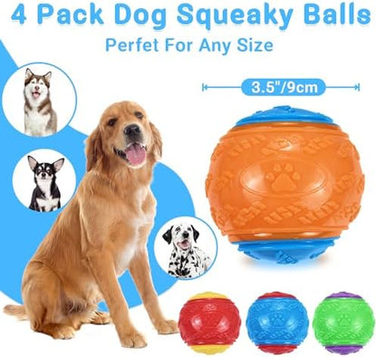 LECHONG 3.5in Squeaky Dog Balls Toys for Training, Dog Toys to Keep Them Busy, High Bouncy Balls for Interactive Playing, Great for Puppy Pet Teething and Chew 4Pcs - Image 2
