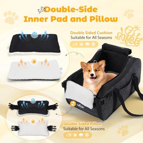 New Nobleza Dog Car Seat for Center Console, Detachable Console Pet Seat for Small Puppy Cat Kitten with Safety Protective Hooks, Adjustable Straps Storage Pocket & Safety Leash for Outdoor Travel - Image 4