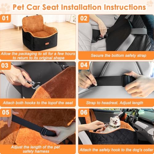 Vivifying Dog Car Seat for Small and Medium Dogs, 4" Booster Pet Car Seat with Safety Strap, Plush Travel Dog Bed for Car with Storage Pocket, Detachable Washable Cover, Fits Dogs up to 35lbs (Black) - Image 6