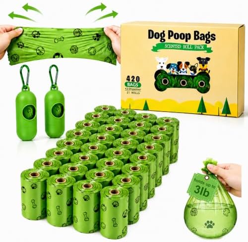 Thick Dog Poop Bags Rolls - Strong Leak Proof with 2 Dispensers 420 Count by TVOOD