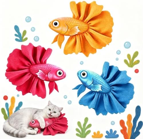 Catnip Cat Toys, 3-Pack Catnip Toys for Cats, Soft and Durable with Catnip, Interactive Kitten Toys for Indoor Cats, Fish Shape（ Blue & Yellow & Red） by Unknown