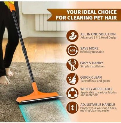 Carpet Rake for Pet Hair Removal - Reusable Dog & Cat Hair Remover with 58" Reinforced Steel Handle, 3-in-1 Professional Modular Rug Rake & Scraper Tool for Shag Rugs, Couch, Stairs (Orange) - Image 6